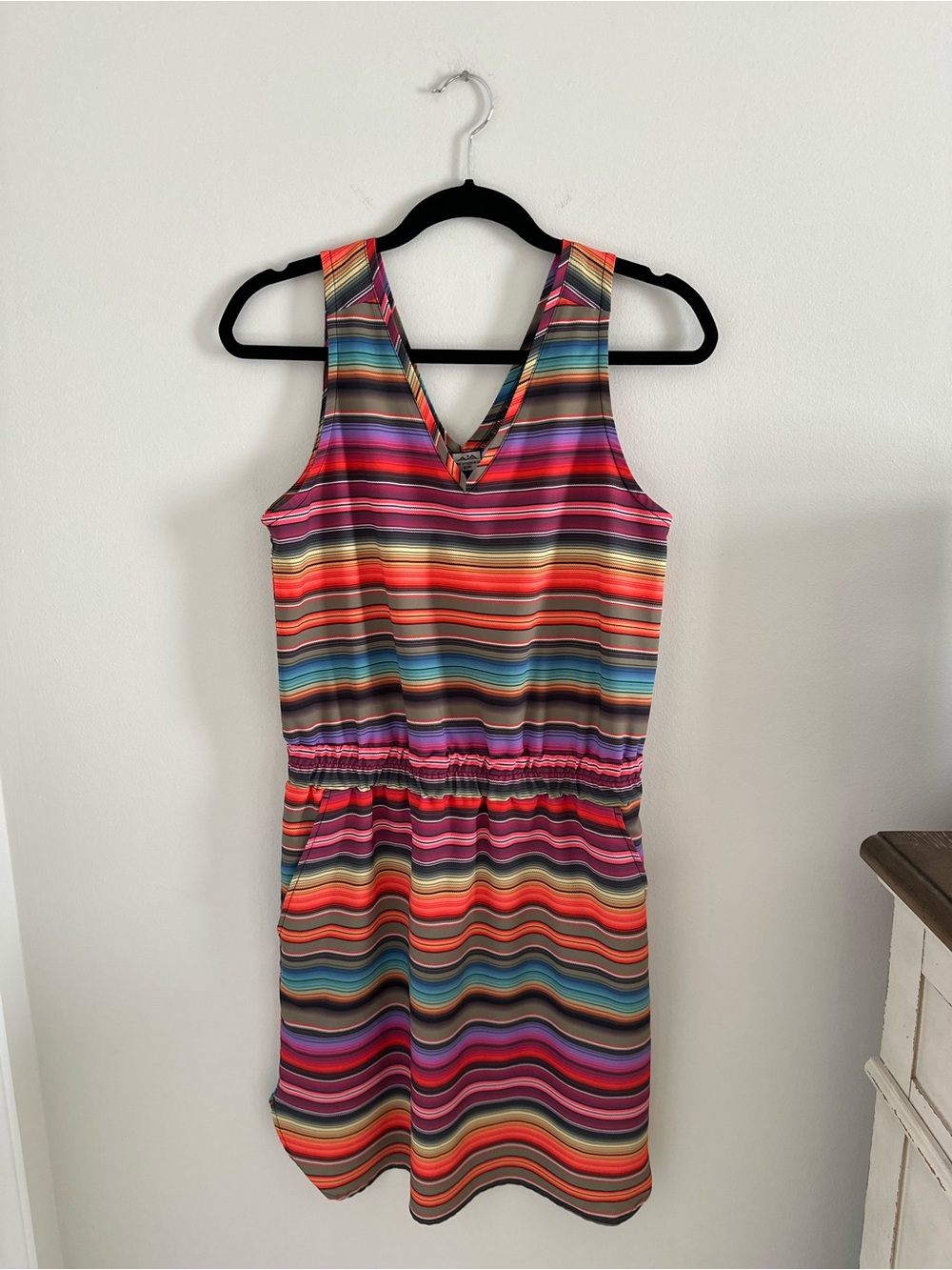 KAVU Ensenada Colorful Stripe V-Neck Sleeveless Women’s Athletic Dress